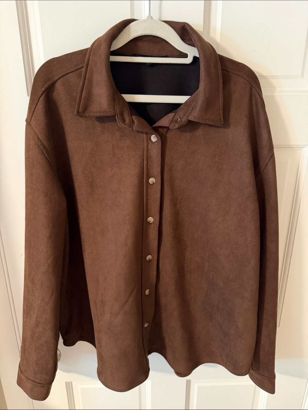 Jane & Delancey Oversized Faux Suede Button Up Shirt Jacket Shacket Brown XL